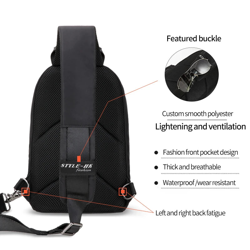 Heroic Knight Multifunction Crossbody Bags Men USB Charging 9.7inchs Pad Chest Pack Short Trip Messengers Chest Bag