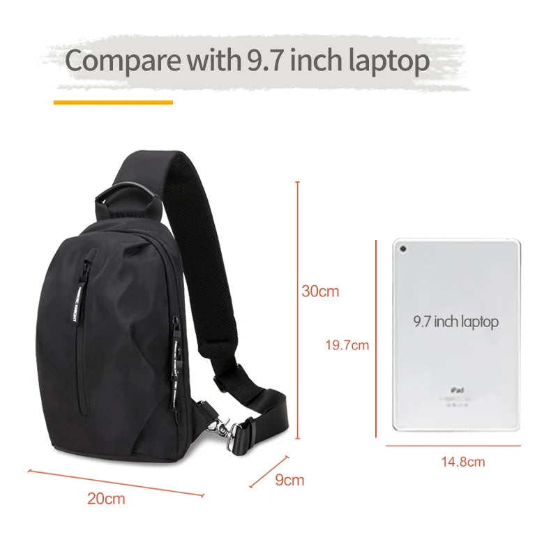 Heroic Knight Multifunction Crossbody Bags Men USB Charging 9.7inchs Pad Chest Pack Short Trip Messengers Chest Bag