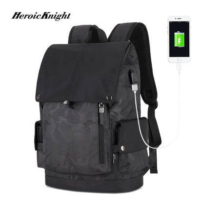 Heroic Knight New Fashion Men Backpack Waterproof Laptop Backpack Large Capacity Backpack USB Charging Outdoor Travel Mochilas