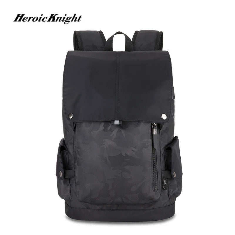 Heroic Knight New Fashion Men Backpack Waterproof Laptop Backpack Large Capacity Backpack USB Charging Outdoor Travel Mochilas