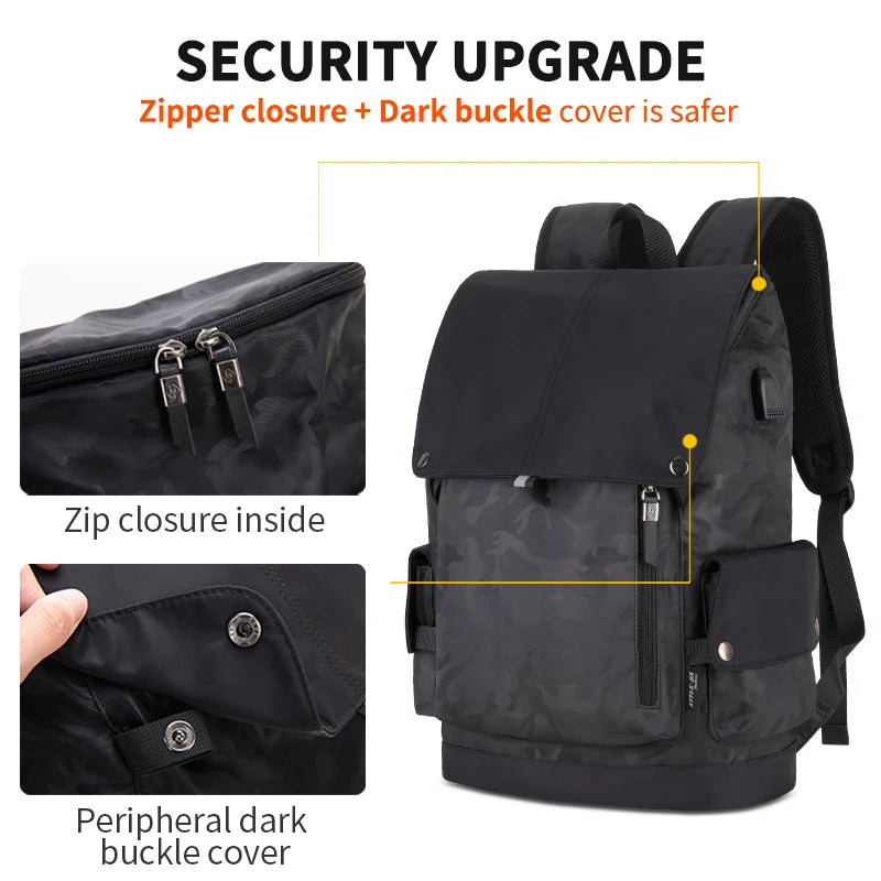 Heroic Knight New Fashion Men Backpack Waterproof Laptop Backpack Large Capacity Backpack USB Charging Outdoor Travel Mochilas