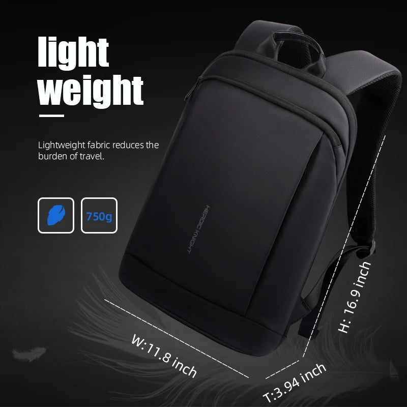 Heroic Knight Slim Laptop Backpack Men 15.6 Inch Thin Back Pack Office Work Men Backpack Business Bag Unisex Black Mochila