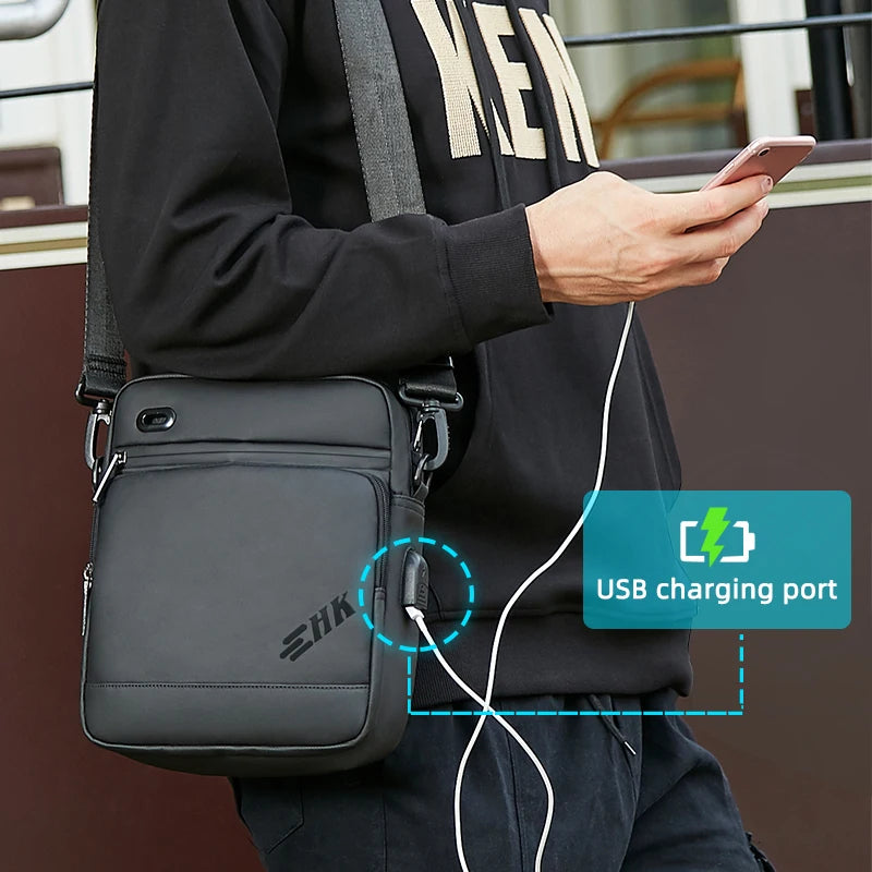 Heroic Knight Sling Crossbody Bag Men for 11" Ipad Waterproof Man Phone Bag Luxury Casual Outdoor Travel Messenger Bags with USB
