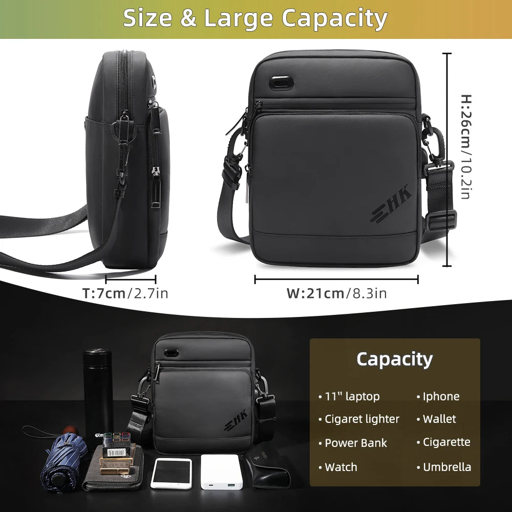 Heroic Knight Sling Crossbody Bag Men for 11" Ipad Waterproof Man Phone Bag Luxury Casual Outdoor Travel Messenger Bags with USB