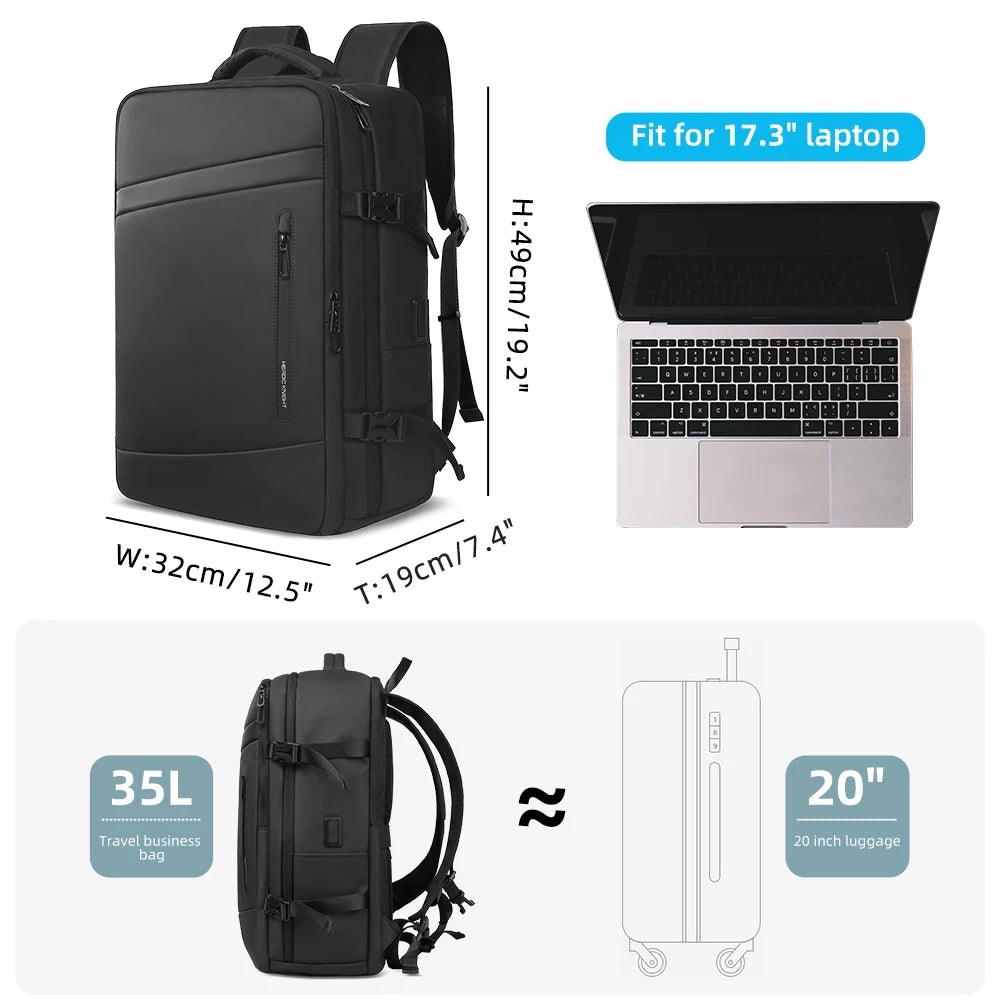 Heroic Knight Travel Backpack Large Capacity Men's Business Backpack School Expandable USB Bag Waterproof 17.3'' Laptop Backpack