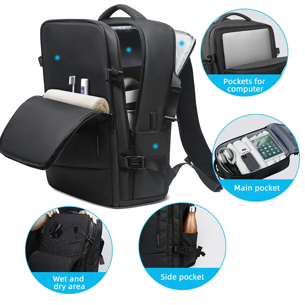 Heroic Knight Travel Backpack Large Capacity Men's Business Backpack School Expandable USB Bag Waterproof 17.3'' Laptop Backpack