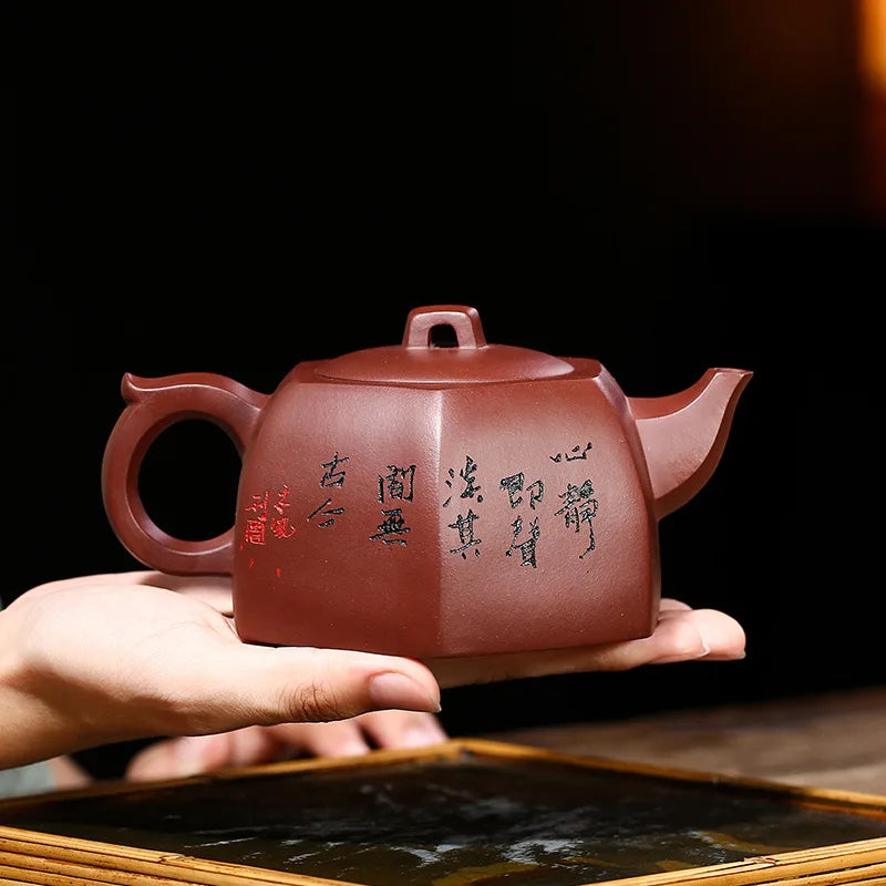 Hexagonal Zisha Teapot, Yixing Handmade Pot, Kung-Fu Teaware, Purple Clay, Drinkware for Puer, Green, Black, Chinese Tea