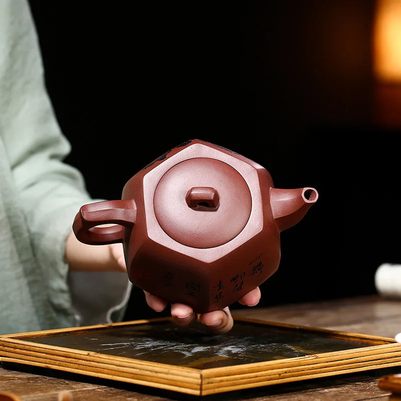 Hexagonal Zisha Teapot, Yixing Handmade Pot, Kung-Fu Teaware, Purple Clay, Drinkware for Puer, Green, Black, Chinese Tea