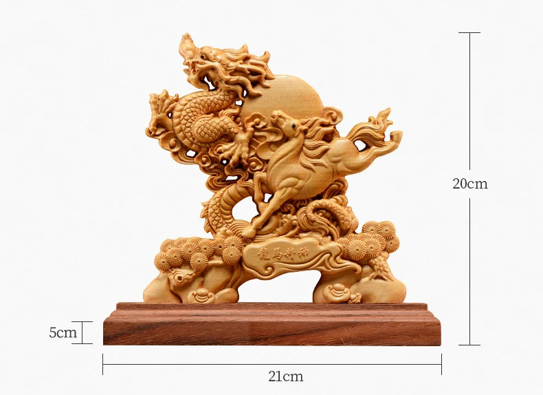 Thuja Wood 21CM Dragon Horse Sculpture Decorative Dish Hollow Wood Carving Lucky Gift Animal Collection Home Decor