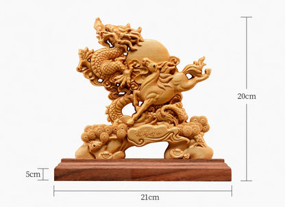 Thuja Wood 21CM Dragon Horse Sculpture Decorative Dish Hollow Wood Carving Lucky Gift Animal Collection Home Decor