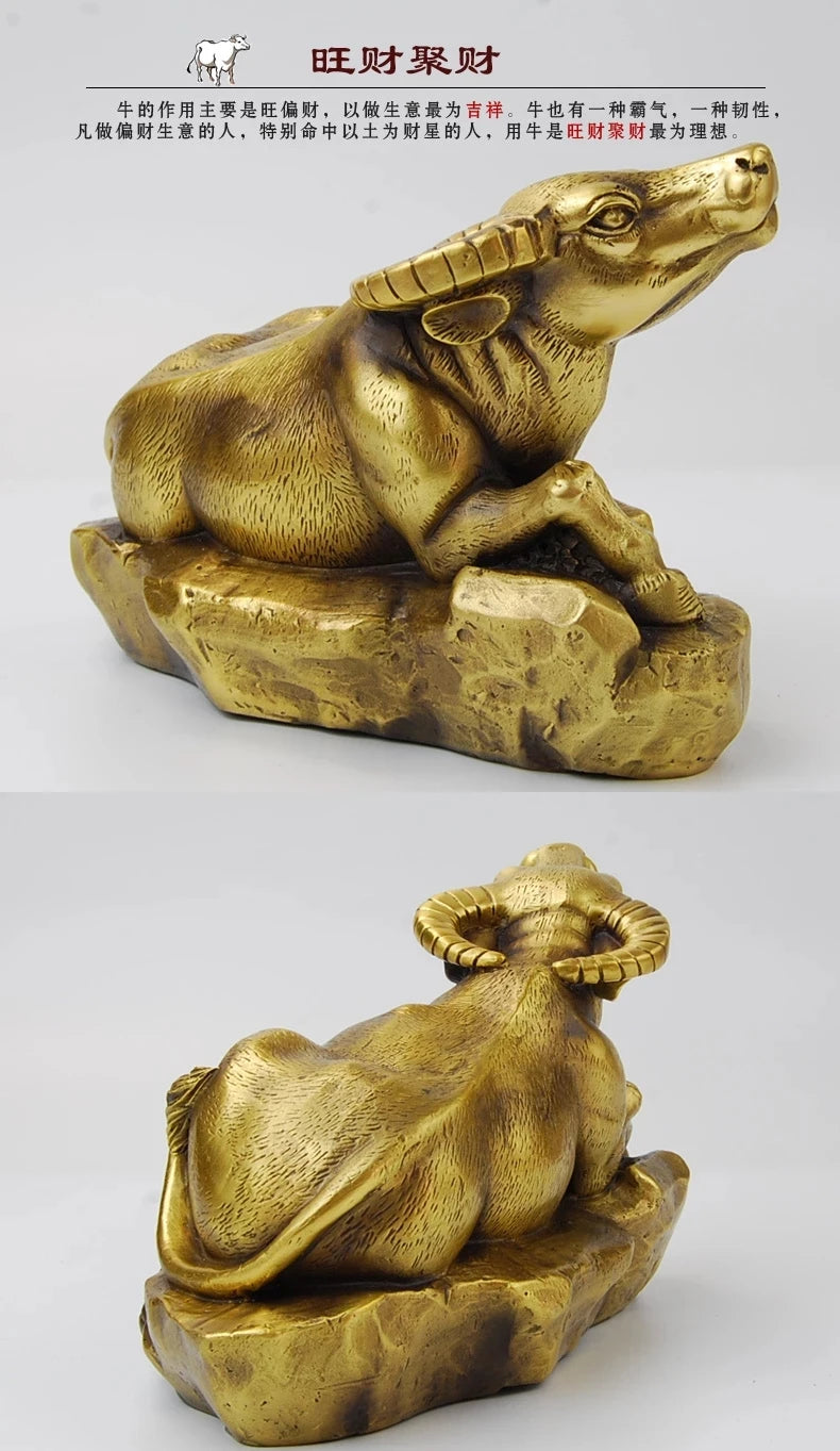 Size:18*10*12cm Folk Pure Bronze FengShui Wealth Year Zodiac Lying Bull Buff Statue cooking tools Decoration 100% Brass Bronze 2