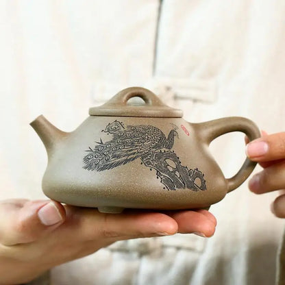 Handmade Carved and Painted Teapot, Zisha Teapot, Yixing Handmade Pot, Kung-Fu Teaware, Purple Clay Drinkware