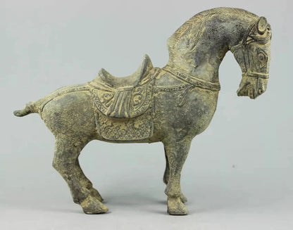 Colección decorado viejo trabajo manual bronce caballo escultura estatua curación decoración medicinal 100% latón bronce 20cm