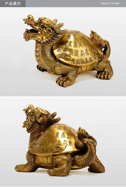 Jishanyuan manufacturer wholesales pure copper dragon turtle ornaments, longevity dragon turtle gifts for the elderly