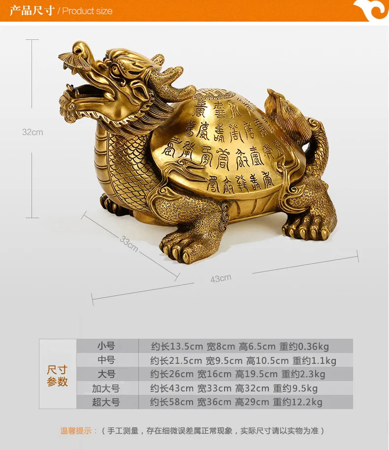 Jishanyuan manufacturer wholesales pure copper dragon turtle ornaments, longevity dragon turtle gifts for the elderly
