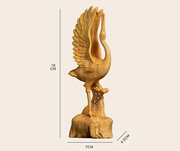 Boxwood 18cm Lucky Crane Sculpture Elder He Shou Gift Home Accessories Crafts Auspicious Crane Wood Statue Ornaments Home Decor