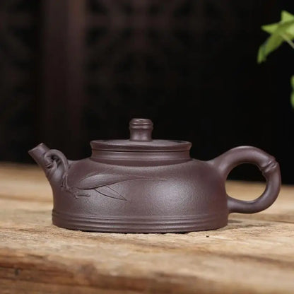 Half Moon Bamboo Festival Teapot, Zisha Teapot, Yixing Handmade Pot, Kung-Fu Teaware, Purple Clay Drinkware for Puer Green and B