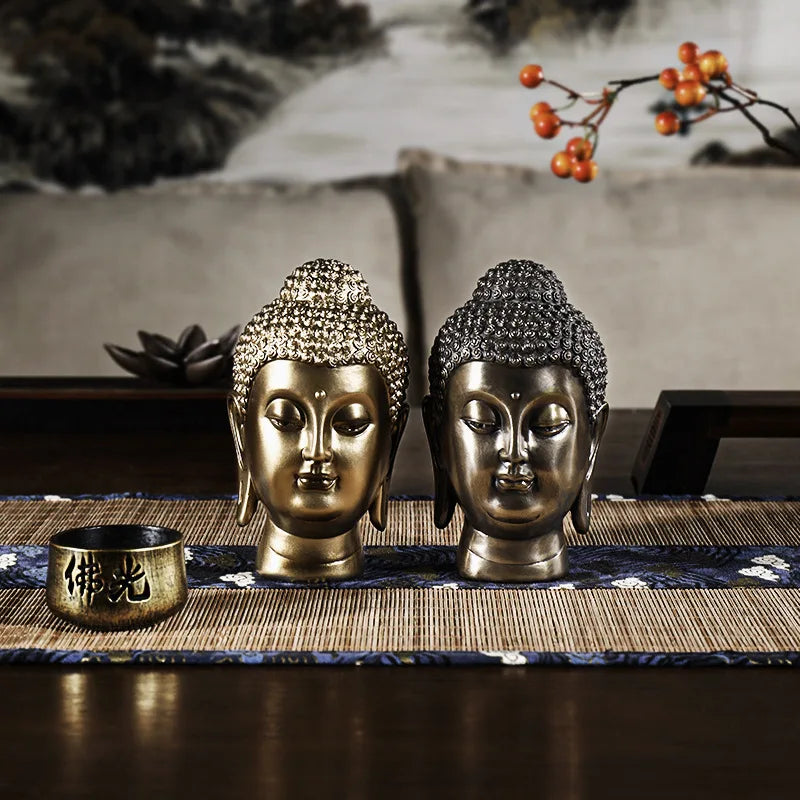 new religious powder throwing fengshui Chinese Buddha head ornaments are dedicated to Buddha Buddha resin crafts.