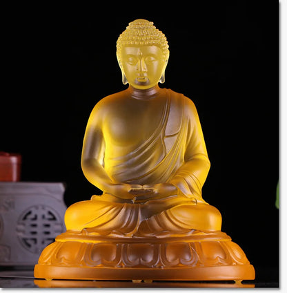 20CM Coloured glaze Tathagata Ornaments Bhagavate Sakyamuni Buddhist temple enshrines Buddha statues Home monastery