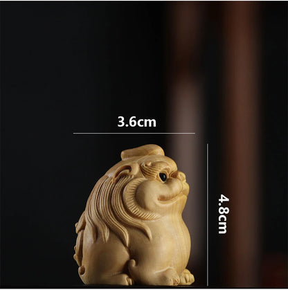 Boxwood 4.5cm Pixiu Sculpture Chinese Beast God Animal Statue Unicorn Feng Shui Lucky Home Decor