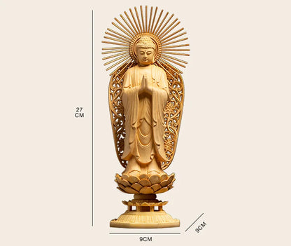 Boxwood 27cm Three Buddha Sculpture wood Carvings Guanyin Shakyamuni Ksitigarbha Statue Home Decor
