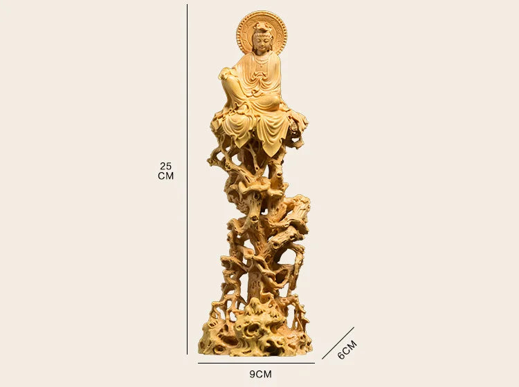 Boxwood 20cm 25cm Guanyin Bodhisattva Sculpture Guan Yin Wood Collection Buddha Statue Worship Home Decor