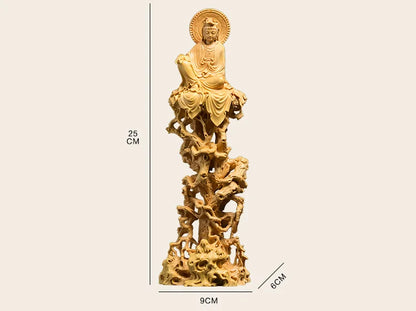 Boxwood 20cm 25cm Guanyin Bodhisattva Sculpture Guan Yin Wood Collection Buddha Statue Worship Home Decor