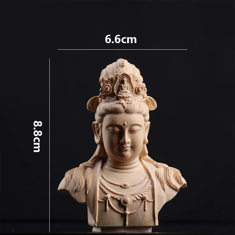 Boxwood 8.5cm Guanyin Head Sculpture Buddha Wood Statue Guan Yin Worship Lucky Home Decor
