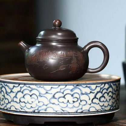 Nixing Taorong Tianhu Zisha Teapot, Yixing Handmade Pot, Kung-Fu Teaware, Purple Clay Drinkware for Puer Black Chinese Tea