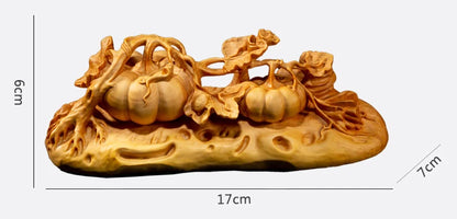 Boxwood 17cm Pumpkin Sculpture Wood Vegetables Rich Statue Bumper Harvest Home Decor