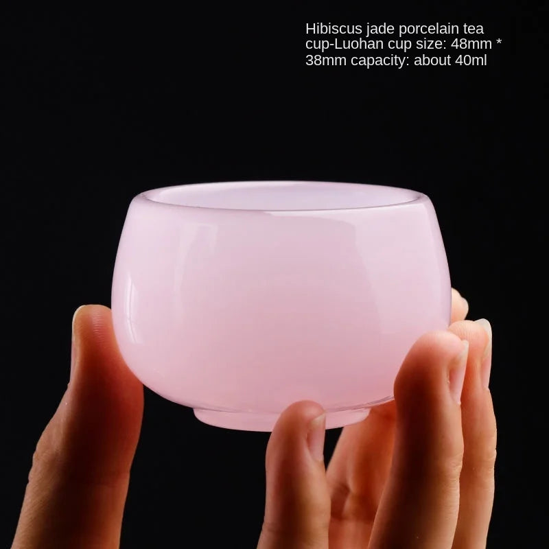Hibiscus Jade Porcelain Lime Bowl Tea Bowl Lady Pink White Porcelain Glazed Glass Jade Kung Fu Tea Set Fair Cup Tureen Bowls Set