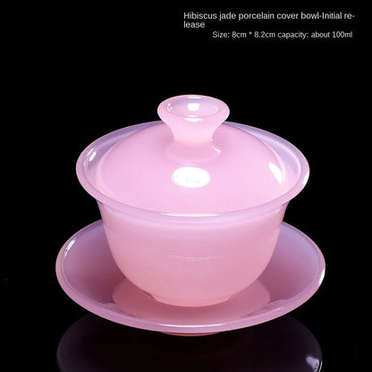 Hibiscus Jade Porcelain Lime Bowl Tea Bowl Lady Pink White Porcelain Glazed Glass Jade Kung Fu Tea Set Fair Cup Tureen Bowls Set