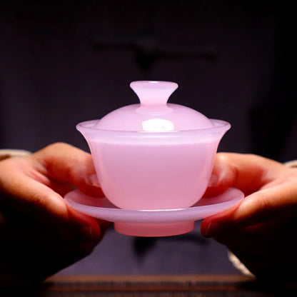 Hibiscus Jade Porcelain Lime Bowl Tea Bowl Lady Pink White Porcelain Glazed Glass Jade Kung Fu Tea Set Fair Cup Tureen Bowls Set