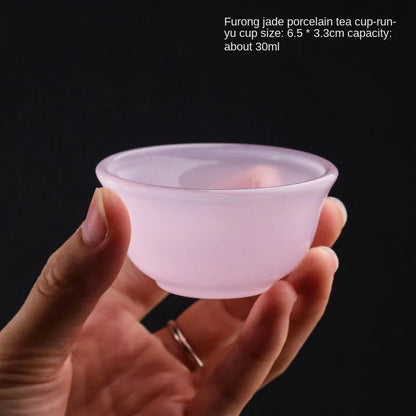 Hibiscus Jade Porcelain Lime Bowl Tea Bowl Lady Pink White Porcelain Glazed Glass Jade Kung Fu Tea Set Fair Cup Tureen Bowls Set