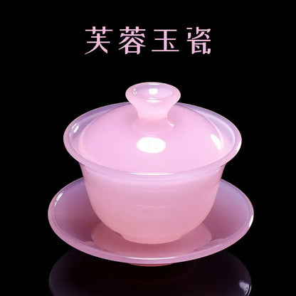 Hibiscus Jade Porcelain Lime Bowl Tea Bowl Lady Pink White Porcelain Glazed Glass Jade Kung Fu Tea Set Fair Cup Tureen Bowls Set
