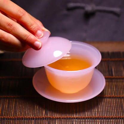 Hibiscus Jade Porcelain Lime Bowl Tea Bowl Lady Pink White Porcelain Glazed Glass Jade Kung Fu Tea Set Fair Cup Tureen Bowls Set