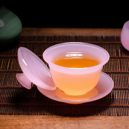 Hibiscus Jade Porcelain Lime Bowl Tea Bowl Lady Pink White Porcelain Glazed Glass Jade Kung Fu Tea Set Fair Cup Tureen Bowls Set