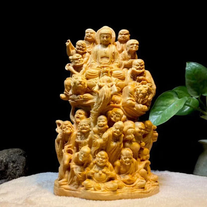 High 18 Cm Thuja Wood Carving Eighteen Arhat Buddha Decor Tathagata Living Room Character Home Furnishings  Sculptures