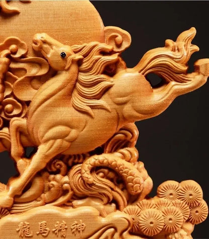 High 20cm Wooden Animal Dragon Horse Spirit  Decoration Ornaments Crafts Home Living Carving Arts Gifts