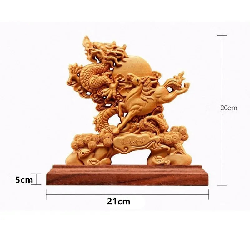 High 20cm Wooden Animal Dragon Horse Spirit  Decoration Ornaments Crafts Home Living Carving Arts Gifts