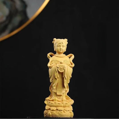 High 9cm Boxwood Carving Golden Girls Home Home Living Room Desktop Fortune Child Wood Carving Office Ornaments