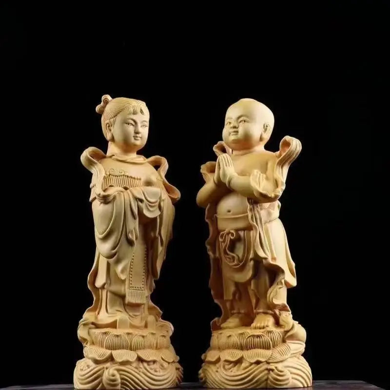High 9cm Boxwood Carving Golden Girls Home Home Living Room Desktop Fortune Child Wood Carving Office Ornaments