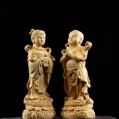 High 9cm Boxwood Carving Golden Girls Home Home Living Room Desktop Fortune Child Wood Carving Office Ornaments