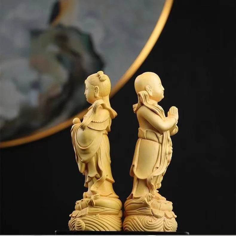 High 9cm Boxwood Carving Golden Girls Home Home Living Room Desktop Fortune Child Wood Carving Office Ornaments