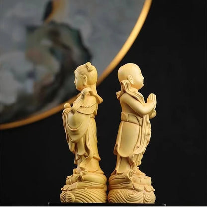 High 9cm Boxwood Carving Golden Girls Home Home Living Room Desktop Fortune Child Wood Carving Office Ornaments