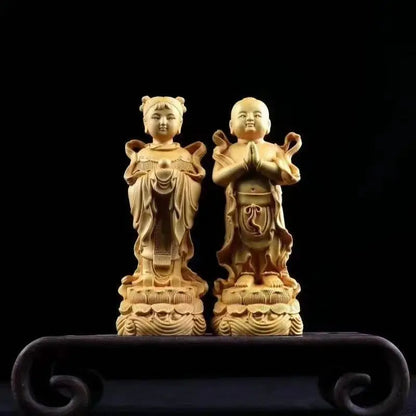 High 9cm Boxwood Carving Golden Girls Home Home Living Room Desktop Fortune Child Wood Carving Office Ornaments