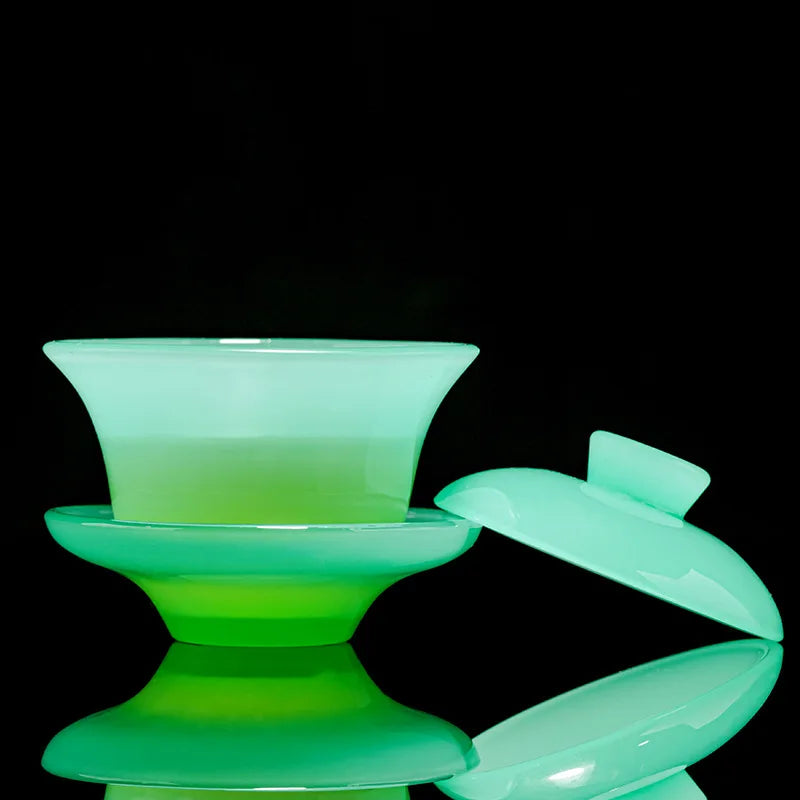 High-End Green Jade Porcelain Teapot Glass Lid Bowl Home Office Chinese Glaze Tea Set Tea Cup Mini Set