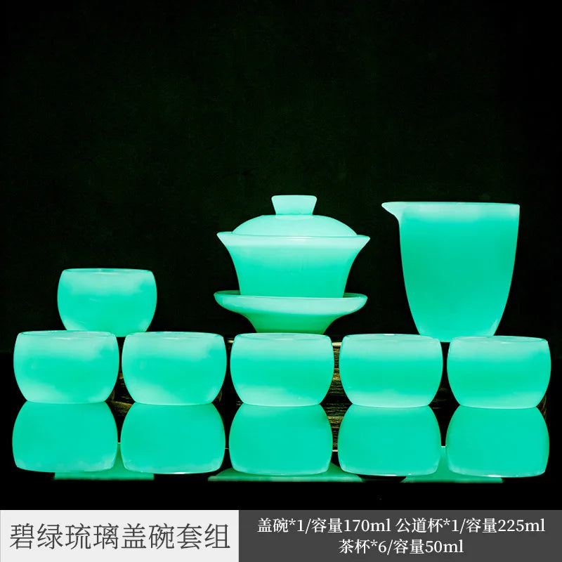 High-End Green Jade Porcelain Teapot Glass Lid Bowl Home Office Chinese Glaze Tea Set Tea Cup Mini Set