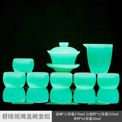 High-End Green Jade Porcelain Teapot Glass Lid Bowl Home Office Chinese Glaze Tea Set Tea Cup Mini Set