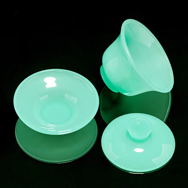High-End Green Jade Porcelain Teapot Glass Lid Bowl Home Office Chinese Glaze Tea Set Tea Cup Mini Set